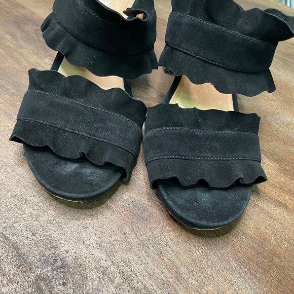 Free People Black Rosie Ruffle Heels Suede Size 39 Open Toe - Picture 2 of 12